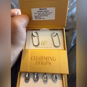 Charming Hoops Earring Set with Purple and Black Accents